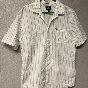 Volcom Button Up Shirt Mens Size XL Modern Fit White Striped Short Sleeve Shirt